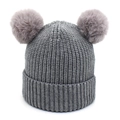 Winter light grey knit beanie with two fluffy pom-poms for children and toddlers - 1-5 Years Old / Medium Grey