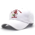 Ricamo dettagliato di rose rosa e testo inglese su un cappellino da baseball bianco - Regolabile / Bianco