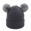 Dark grey knitted children's winter hat with two fluffy faux fur pom poms on top - 1-5 Years Old / Dark Gray