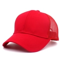 Classic red mesh trucker hat for men and women featuring a curved brim and solid color design - Adjustable / Red
