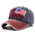 Berretto da baseball vintage US Army in cotone lavato blu navy e rosso con bandiera usa - Regolabile / Tesa Rosso Vino Corona Blu Navy