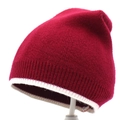 Berretto in maglia rosso scuro con bordo bianco per donna, caldo e protettivo per l'inverno - Rosso