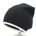 Berretto da donna in maglia con design a contrasto bianco e nero, caldo cappello invernale - Nero