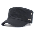 Classic black cotton cadet cap with a metal logo plate and breathable vents in a 45-degree view - Adjustable / Black