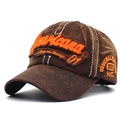 Berretto da baseball in cotone marrone vintage con ricamo Americana arancione e cuciture - Regolabile / caffè