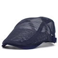 Detailed view of dark blue breathable mesh fabric and adjustable strap on flat cap - Adjustable / Navy Blue