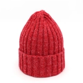 Classic red knitted wool beanie for women featuring warm ribbed texture and folded brim - Red