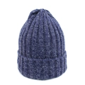 Close-up of navy blue marl knit hat showing thick ribbed texture and fleece fiber details - Navy Blue