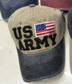 Khaki and dark grey US ARMY baseball cap with American flag embroidery and vintage wash - Adjustable / Black Brim Khaki Top