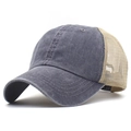 Side view of a vintage mesh trucker hat featuring dark grey washed cotton and mesh back - Gray