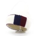Women's rib knit wool beanie in cream with navy and burgundy colorblock folded cuff detail - Kids / White