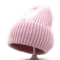 Pink rib-knit beanie hat for women featuring a wide folded cuff and soft texture - M (56-58cm) / Pink