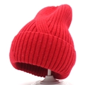 Minimalist red chunky knit beanie hat with ribbed texture for women's winter warmth - M (56-58cm) / Red