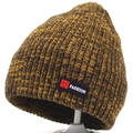 Brown knit beanie hat with FS Fashion logo patch for men and women on a white background - Yellow