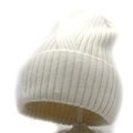 Classic white ribbed knit beanie for women featuring warm winter fabric and stylish texture - M (56-58cm) / White