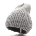Gray chunky ribbed knit beanie for women with wide fold-over cuff on white background - M (56-58cm) / Gray