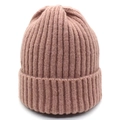Dusty pink ribbed knit beanie hat with cuff design for winter warmth in minimalist style - Pink