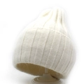 Women's warm white ribbed knit beanie hat featuring soft faux rabbit fur texture - M (56-58cm) / White