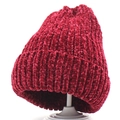 Winter chunky knit dark red chenille beanie hat for women and children with rolled cuff - Adult / Red