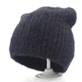 Women's black faux mink fur knitted hat with cute cat ear design for winter warmth - Black