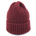 Classic deep red ribbed knit beanie hat with turn-up cuff for autumn and winter warmth - Burgundy
