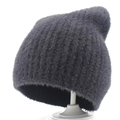 Bonnet en maille gris foncé avec aspect fourrure et texture côtelée pour l'hiver - Gris foncé