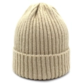 Berretto in maglia a coste beige per l'inverno con risvolto classico e morbida fibra calda - Bambini / Beige