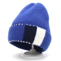 Royal blue wool blend knit beanie with white and dark blue vertical color block accents - Sapphire Blue