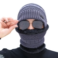 Conjunto de gorro y bufanda de punto para hombre en gris oscuro con forro térmico - Gris