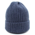 Navy blue ribbed knit beanie hat with cuffed brim and warm wool-like brushed texture - Navy Blue