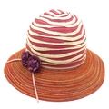 Chapeau de soleil à large bord pour femme avec rayures rouges et fleurs violettes - Fuchsia