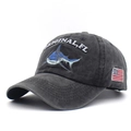 Vintage washed cotton black baseball cap with 3D shark embroidery and American flag patch - Adjustable / Black