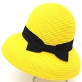 Cappello da sole in paglia giallo brillante con fiocco nero per le vacanze estive - Giallo