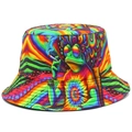 Cappello da pescatore tie-dye arcobaleno con rana con occhiali colorati e una sigaretta - Taglia unica / Stampa Rana Tie-dye Arcobaleno (BS688)