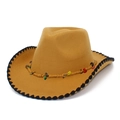 Klassischer Western-Cowboyhut aus ingwerfarbenem Wollfilz mit Perlen und Wellenrand - Khaki