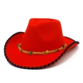 Roter Western Cowboyhut mit bunten Perlen und schwarzer Naht am Krempenrand - Rot
