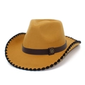 Sombrero de vaquero clásico de fieltro amarillo jengibre con banda y hebilla M de metal - Caqui