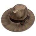 Vintage Fedora-Hut in Rauchbraun mit breiter Krempe und Distressed-Details für Herren - Kaffeebrauner Verwitterter Stil (FT639)