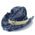 Cappello da cowboy in denim blu scuro consumato con fascia borchiata e teschio di bue - Taglia unica / Blu scuro