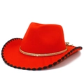 Classic red felt cowboy hat with gold rhinestone chain and black stitched brim - Red