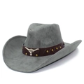 Classic grey faux leather cowboy hat with silver bull head and brown studded strap - Light Gray