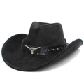 Klassieke zwarte western cowboyhoed met zilveren stierkop en goudkleurige metalen studs - Zwart