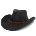 Sombrero clásico de cuero PU negro con ala ancha y detalle de banda de cuero trenzado - Talla única / Negro