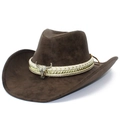Brown western cowboy hat with a wide brim featuring a vintage silver bull skull buckle - One Size / Coffee