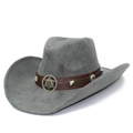 Classic grey faux suede cowboy hat with vintage metal badge and studded leather band - One Size / Light Gray
