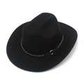 Detail view of black wool western hat featuring a belt with gold studs and round buckle - One Size / Black