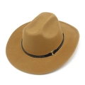 Classic light brown wool fedora hat with studded leather band and metal buckle - One Size / Khaki