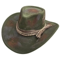 Armeegrüner Filzhut aus Wolle im Distressed-Look mit breiter Krempe und Vintage-Anstecknadel - Einheitsgröße / Armeegrün Distressed (FT767)