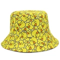 Reversible yellow bucket hat with cartoon duck prints for sun protection and style - One Size / Bright Yellow Little Duck