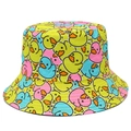 Double-sided bucket hat featuring cute yellow cartoon duck prints on a white background - One Size / Multicolor Duck Print